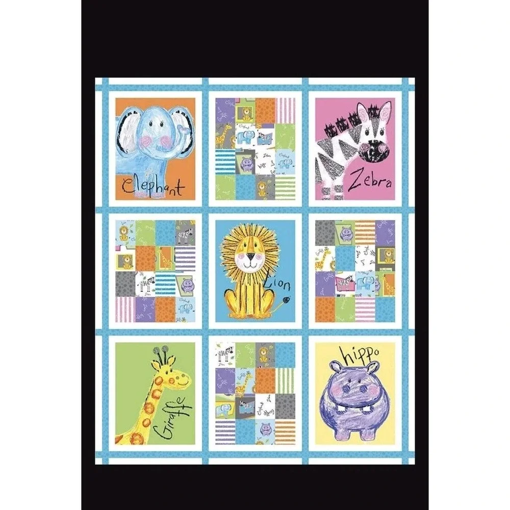 Colorful Friends Fabric Panel Multicolor Baby Animal Quilting Riley Blake 36x44